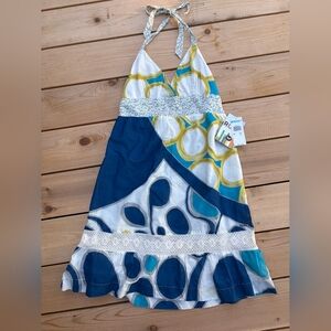 Roxy Halter Multicolor Dot-Trim Smocked Waist Mini Sundress, Size L